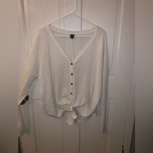 Wild Fable Cream Button Down Tie Front Waffle Sweater